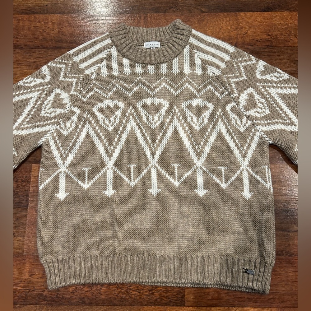 Alba Conde Wool Alpaca Blend Sweater Women’s Size Medium Crew Neck Tan White